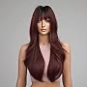 Amazon long burgundy women's wig with bangs